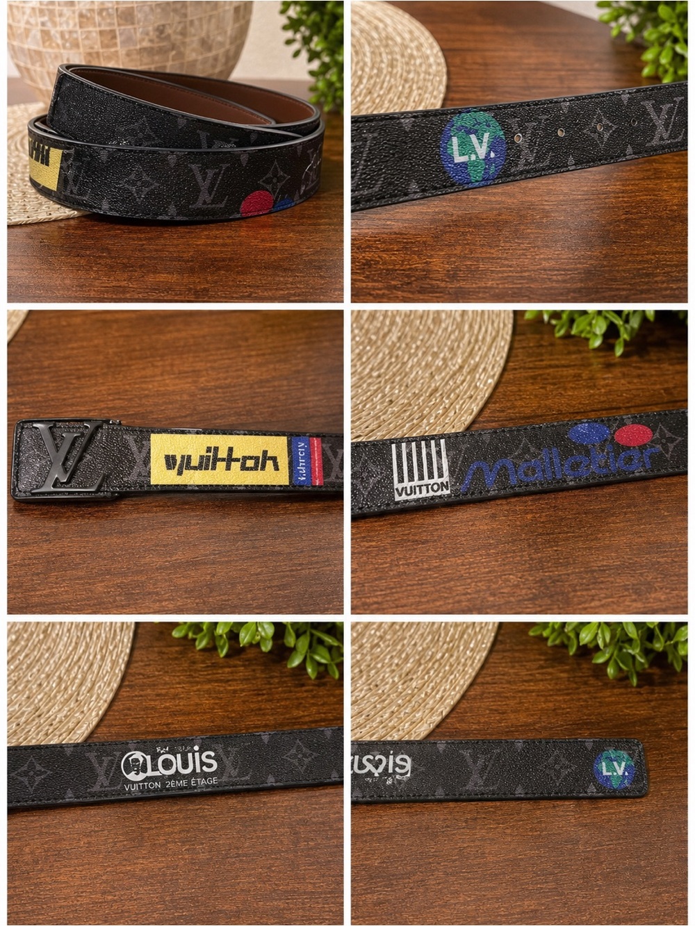 Louis Vuitton Black Monogram Multicolor Graphic Leather Belt